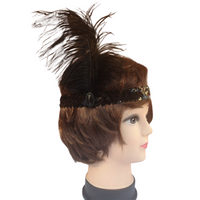 3x 1920s FLAPPER HEADBAND Headpiece Feather Sequin Charleston Costume Gatsby - Black