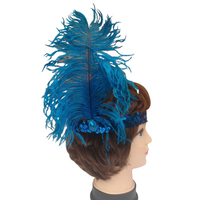 3x 1920s FLAPPER HEADBAND Headpiece Feather Sequin Charleston Costume Gatsby - Blue