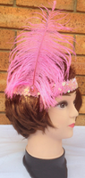 3x 1920s FLAPPER HEADBAND Headpiece Feather Sequin Charleston Costume Gatsby - Light Pink