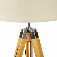 LARGE TRIPOD FLOOR LAMP Linen Shade Modern Light Bamboo Vintage Wooden Retro