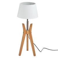 Bamboo Tripod Table Lamp Desk Modern Rustic Geo Light w Linen Shade