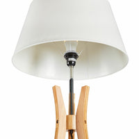 LARGE BAMBOO TRIPOD FLOOR LAMP Linen Shade Modern Light Vintage Wooden Scandi