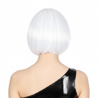 Bob Wig Costume Short Straight Fringe Cosplay Party Full Hair Womens Fancy Dress - White