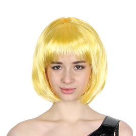 Bob Wig Costume Short Straight Fringe Cosplay Party Full Hair Womens Fancy Dress - Yellow