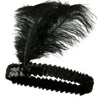 1920s FLAPPER HEADBAND Headpiece Feather Sequin Charleston Costume Gatsby Dance - Black