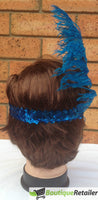 1920s FLAPPER HEADBAND Headpiece Feather Sequin Charleston Costume Gatsby Dance - Blue