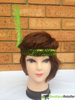 1920s FLAPPER HEADBAND Headpiece Feather Sequin Charleston Costume Gatsby Dance - Green