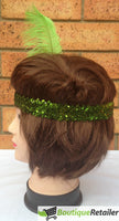 1920s FLAPPER HEADBAND Headpiece Feather Sequin Charleston Costume Gatsby Dance - Green