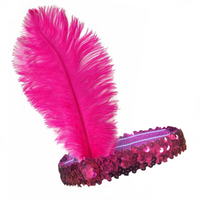 1920s FLAPPER HEADBAND Headpiece Feather Sequin Charleston Costume Gatsby Dance - Hot Pink