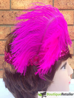 1920s FLAPPER HEADBAND Headpiece Feather Sequin Charleston Costume Gatsby Dance - Hot Pink