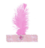 1920s FLAPPER HEADBAND Headpiece Feather Sequin Charleston Costume Gatsby Dance - Light Pink