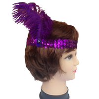 1920s FLAPPER HEADBAND Headpiece Feather Sequin Charleston Costume Gatsby Dance - Purple