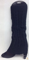 Pair of Womens Leg Warmers Disco Winter Knit Dance Party Crochet Legging Socks Costume - Black (Patterned)