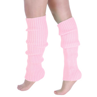 Pair of Womens Leg Warmers Disco Winter Knit Dance Party Crochet Legging Socks Costume - Light Pink
