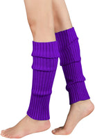 Pair of Womens Leg Warmers Disco Winter Knit Dance Party Crochet Legging Socks Costume - Purple
