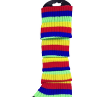 Pair of Womens Leg Warmers Disco Winter Knit Dance Party Crochet Legging Socks Costume - Rainbow