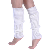 Pair of Womens Leg Warmers Disco Winter Knit Dance Party Crochet Legging Socks Costume - White