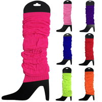 LEG WARMERS Knitted Womens Neon Party Knit Ankle Fluro Dance Costume 80s Pair - Fluro Hot Pink