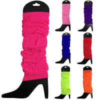 LEG WARMERS Knitted Womens Neon Party Knit Ankle Fluro Dance Costume 80s Pair - Fluro Orange