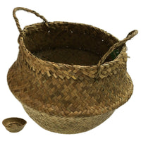 Round Belly Seagrass Storage Basket Straw Rattan Home Flower Pot Planter Wicker