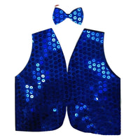 Mens SEQUIN VEST Dance Costume Party Coat Disco Accessory Sparkle Waistcoat - Blue