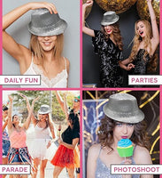 SEQUIN HAT Trilby Fedora Glitter Cap Costume Dance Party - Silver