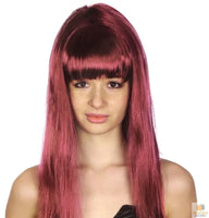 LONG WIG Straight Party Hair Costume Fringe Cosplay Fancy Dress 70cm Womens - Burgundy (22464)