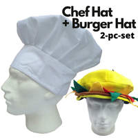 2pcs Set Chefs Hat Baker Cap + Burger Hat Funny Halloween Costume Party Accessory