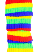 RAINBOW LEG WARMERS High Knitted Womens Neon Party Knit Ankle Socks 80s Dance - Rainbow