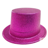 GLITTER TOP HAT Fancy Party Plastic Costume Tall Cap Fun Dress Up Sparkle - Hot Pink