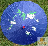 PARASOL UMBRELLA Chinese Japanese Bamboo Flower Pattern Fabric 80cm Diameter - Blue