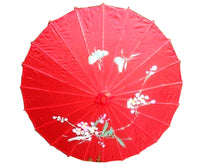 PARASOL UMBRELLA Chinese Japanese Bamboo Flower Pattern Fabric 80cm Diameter - Red