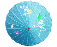 PARASOL UMBRELLA Chinese Japanese Bamboo Flower Pattern Fabric 80cm Diameter - Sky Blue