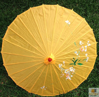 PARASOL UMBRELLA Chinese Japanese Bamboo Flower Pattern Fabric 80cm Diameter - Yellow