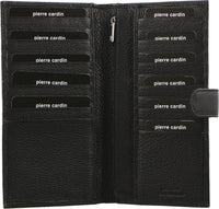 Pierre Cardin Leather Passport Holder Travel Wallet w/ RFID Protection - Black