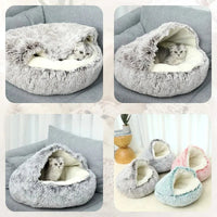 Grey Small PawfectFriend Cozy Burrowing Cave Pet Bed for Dogs Cats Kitten Plush Warm Soft Sleeping Nest - gray small