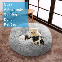 Medium-50cm cream PawfectFriend Dog Pet Cat Calming Bed Plush Beds Large Fluffy Donut Comfy Cushion Puppy Mat