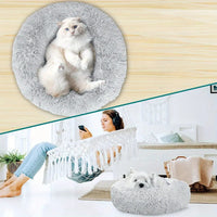 Medium-50cm pink PawfectFriend Dog Pet Cat Calming Bed Plush Beds Large Fluffy Donut Comfy Cushion Puppy Mat