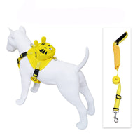 Ondoing Pet Saddle Bag Dog Harness Backpack Hiking Traveling Outdoor Bags Cute Costume (Yellow tiger bag with leash)L