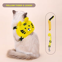 Ondoing Pet Saddle Bag Dog Harness Backpack Hiking Traveling Outdoor Bags Cute Costume (Yellow tiger bag with leash)S