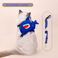 Ondoing Pet Saddle Bag Dog Harness Backpack Hiking Traveling Outdoor Bags Cute Costume (Blue shark bag with leash)S
