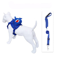 Ondoing Pet Saddle Bag Dog Harness Backpack Hiking Traveling Outdoor Bags Cute Costume (Blue shark bag with leash)M