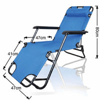 Reclining Sun Beach Deck Lounge Chair Outdoor Folding Camping Fishing Arm Rest - blue