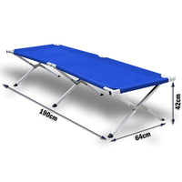 Camping Bed Folding Stretcher Light Weight w/ Carry Bag Camp Portable - blue