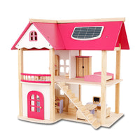 Wooden DIY Dolls Doll House 2 Level Kids Pretend Play Toys Full Furniture Set