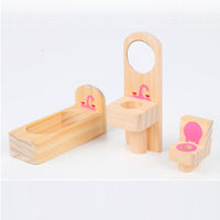 Wooden DIY Dolls Doll House 2 Level Kids Pretend Play Toys Full Furniture Set