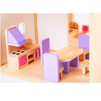 Wooden DIY Dolls Doll House 2 Level Kids Pretend Play Toys Full Furniture Set