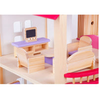 Wooden DIY Dolls Doll House 2 Level Kids Pretend Play Toys Full Furniture Set