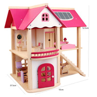 Wooden DIY Dolls Doll House 2 Level Kids Pretend Play Toys Full Furniture Set