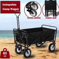 Foldable Collapsible Wagon Cart Garden Beach Outdoor Shopping Trolley Camping Brake - Black